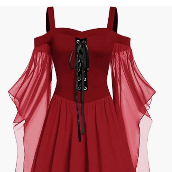 HALLOWEEN SEXY COLD SHOULDER BUTTERFLY SLEEVE LACE UP GOTHIC DRESS SIZE 4X #524 - Picture 1 of 3